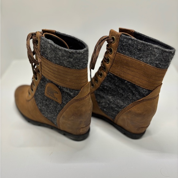 Sorel After Hours Wedge Boots Womens 9 Brown Leather Felt Lace Up NL3376 - Picture 5 of 11